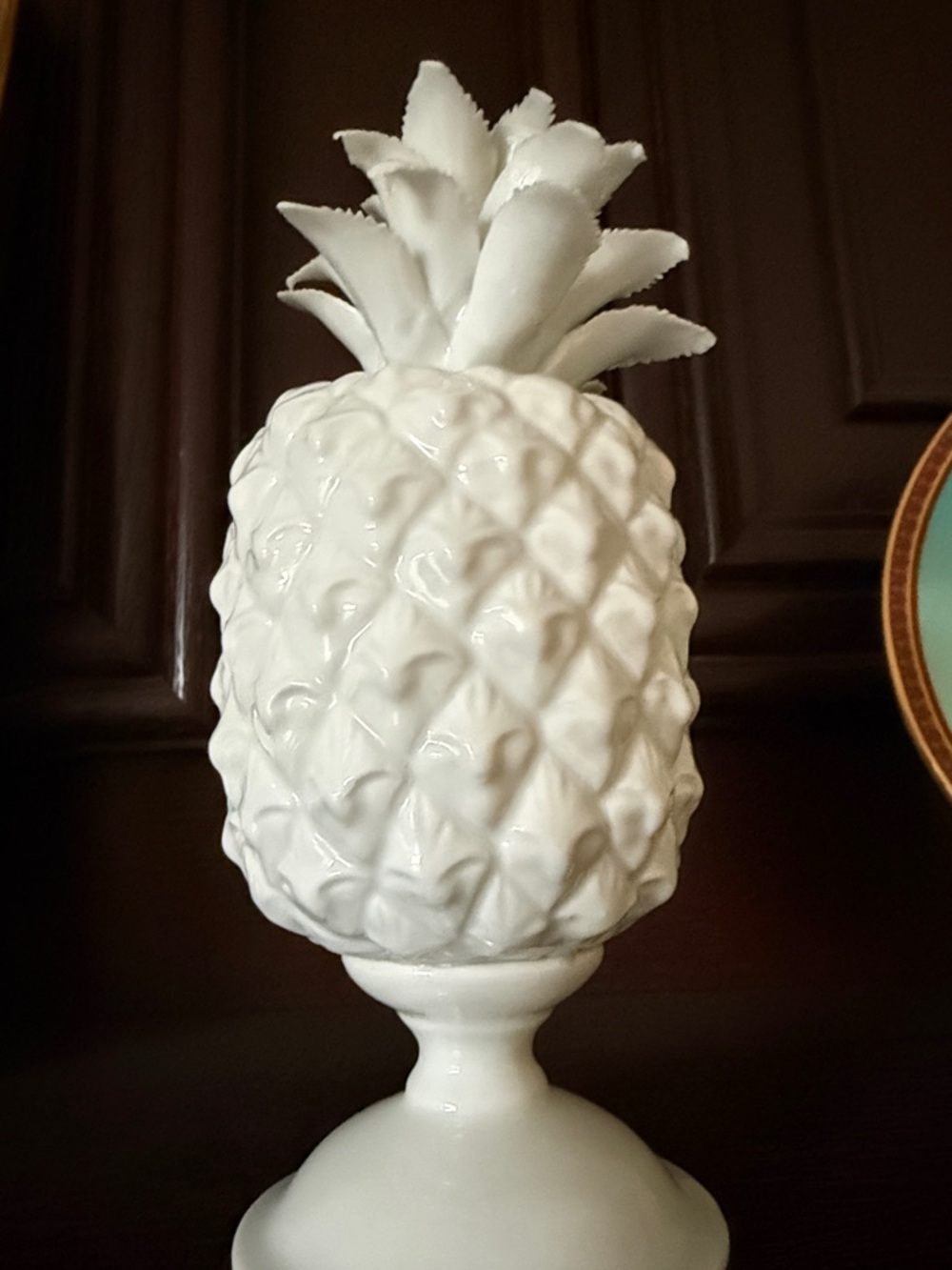 White Ceramic Pineapple Accent Sculpture by